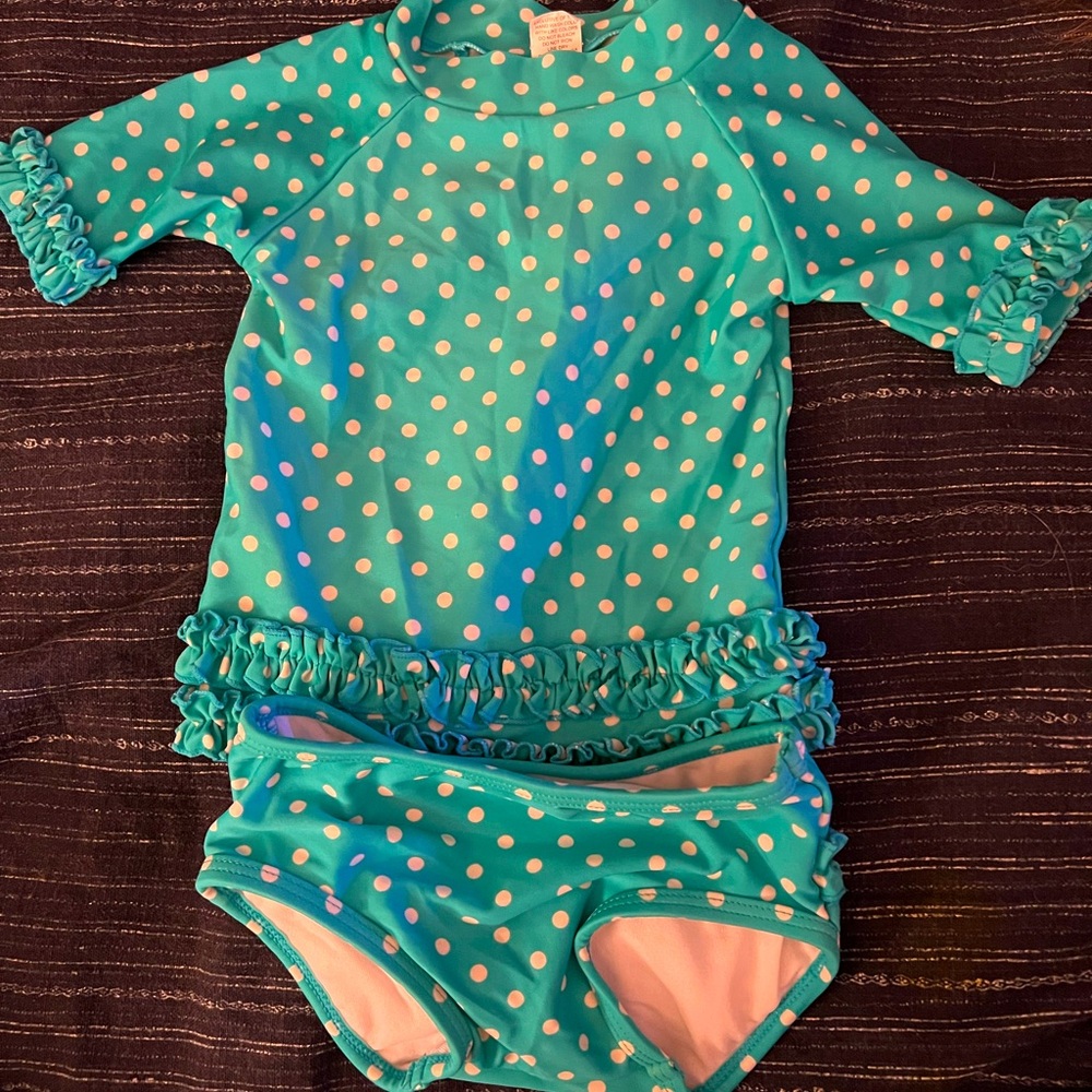 Ruffle Butts 2pc Aqua Dot Infant SwimSuit